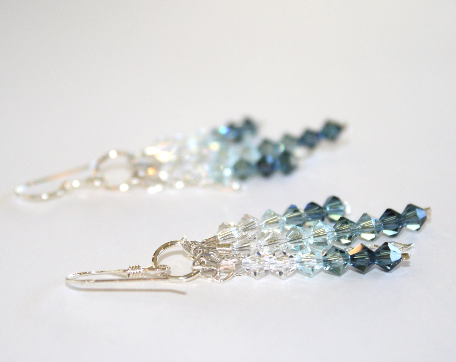 Blue Ombre Bead and Chain Sterling Silver Earrings