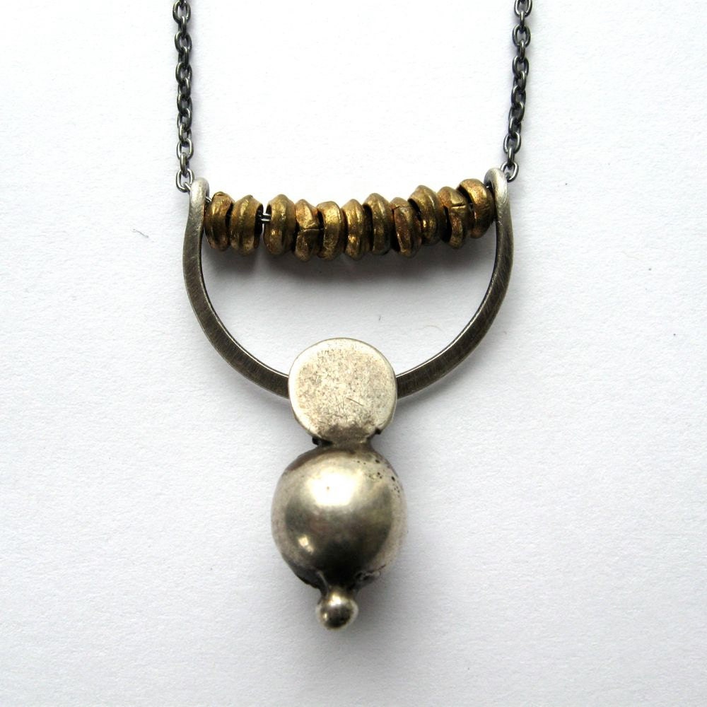 Indian Pendant Necklace, Indan and African necklace, Silver and brass Necklace, Oxidized silver and Brass Jewelry