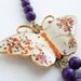 Vintage Butterfly Necklace, OOAK vintage enameled pumpkin ochre butterfly brooch, repurposed OOAK purple plum necklace gift under 100