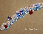 Cotton Candy Freeform Beaded Bracelet w/ Lampwork Beads  & Sterling Silver Clasp 7" Small Wrist