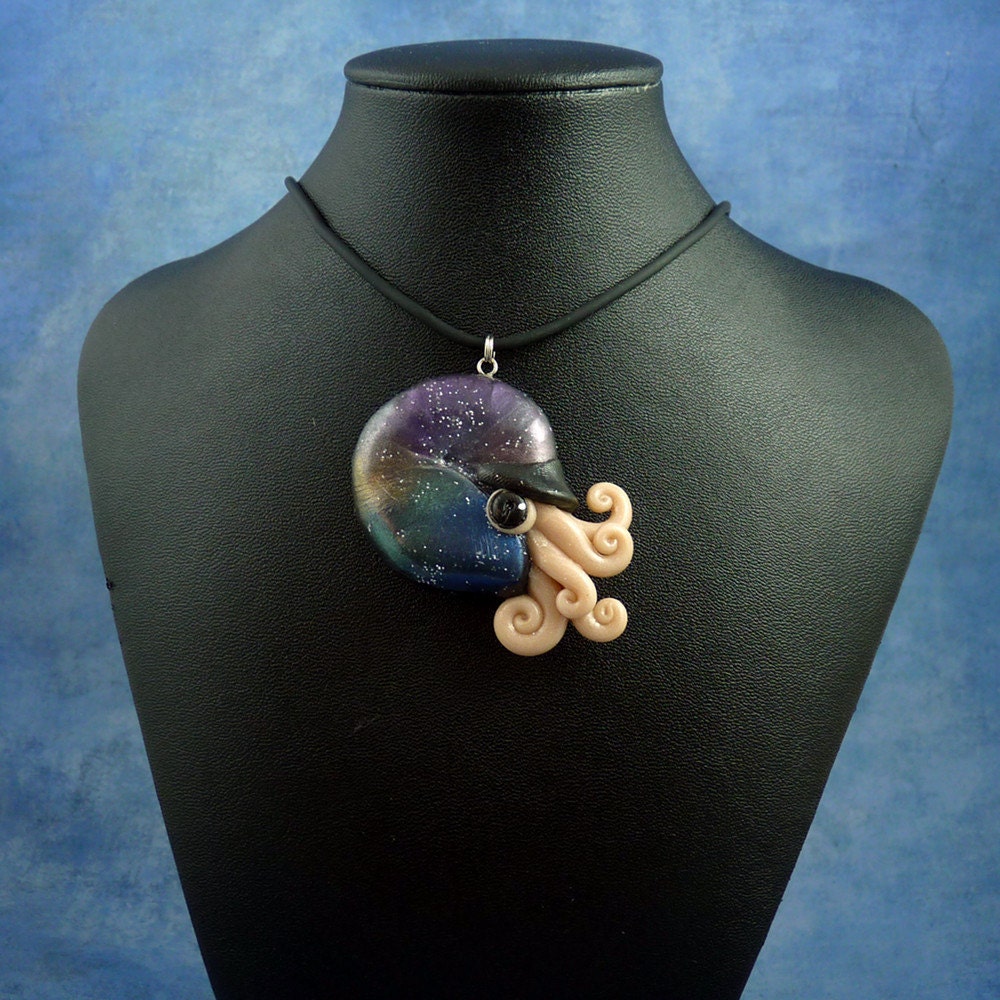 Deep Space Nautilus Necklace, Handmade Polymer Clay Jewelry