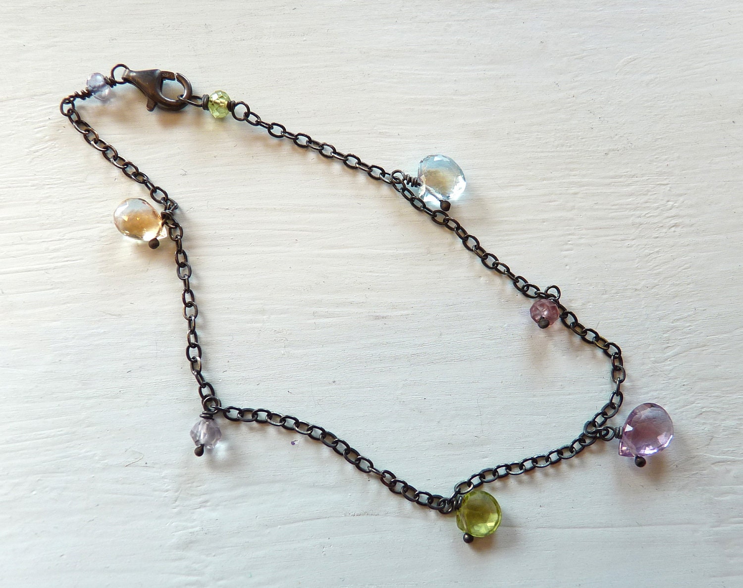 Gemstone mix  bracelet in oxidized sterling silver