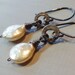 Pink Coin Pearl Earrings Sterling Silver Fine Silver Antiqued Rustic Wire Wrapped Earrings Dark Metal
