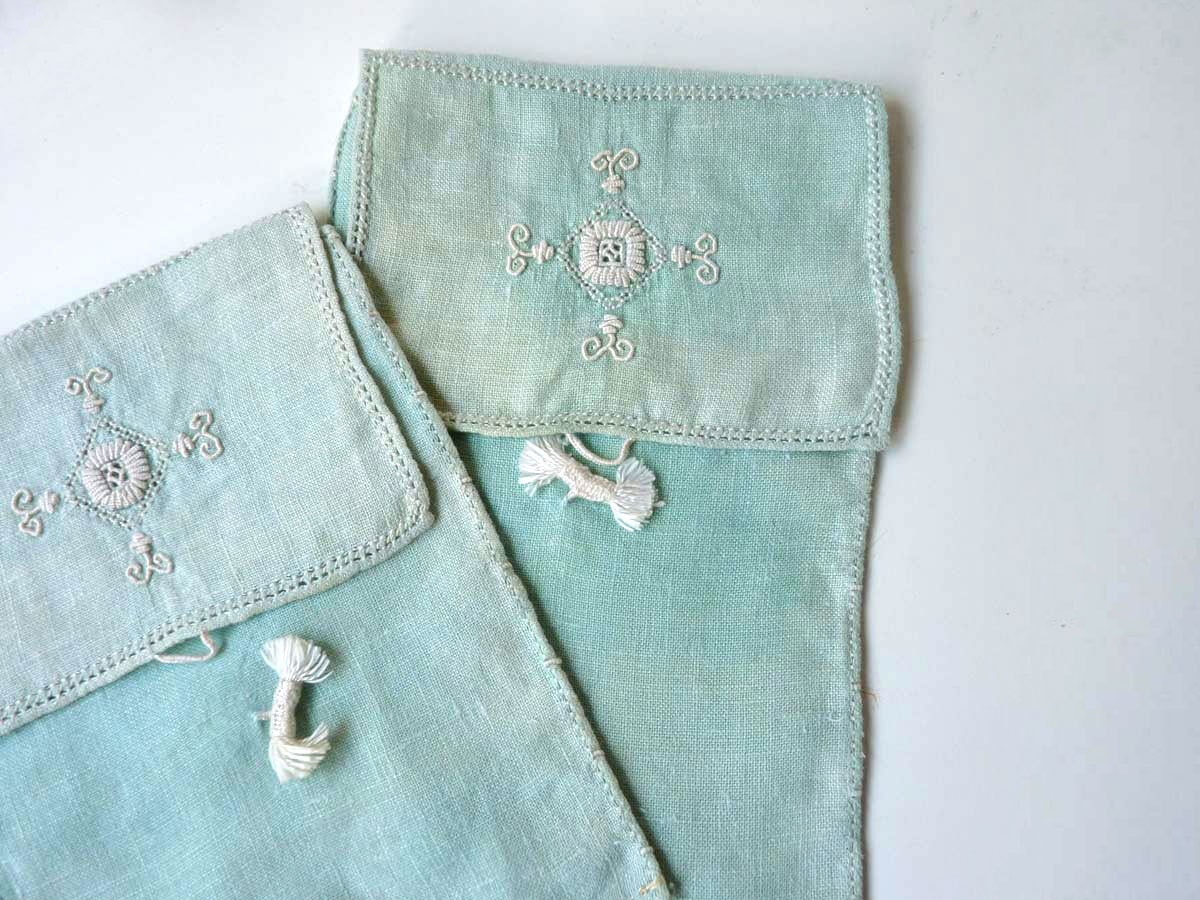 Embroidered pouches, linen lingerie bags