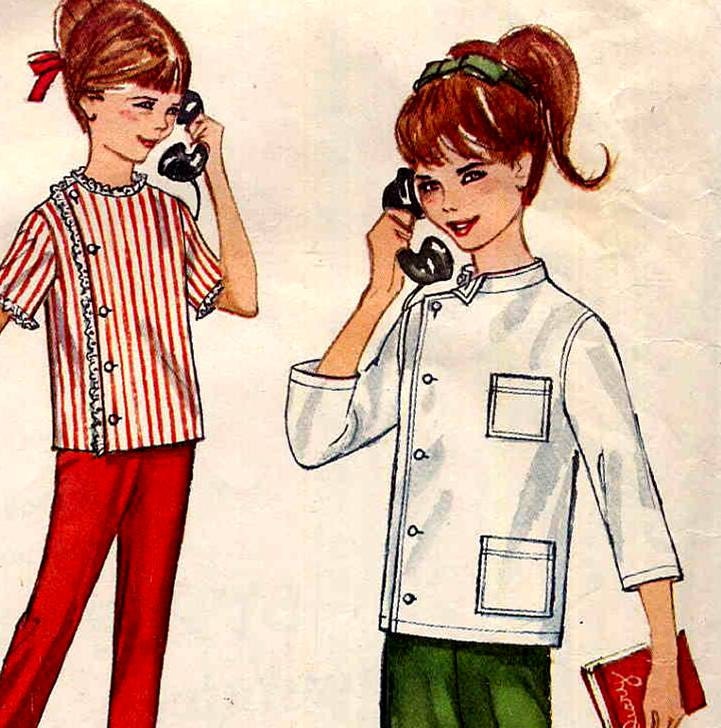 Vintage Girls Intern Shirt Doctor Costume Sewing Pattern Simplicity 4720 1960s Tapered Pants Size 8