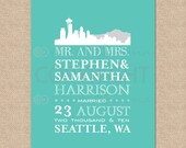 Personalized Typography & Skyline Silhouette Print , Wedding Keepsake Art Print, Style: Typography and Skyline - 8 x 10