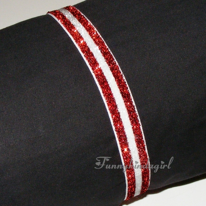 Red and White Striped Glitter Elastic Headband 5/8 inch Interchangeable Sparkly Christmas Candy Cane Doll to Adult School Team Colors