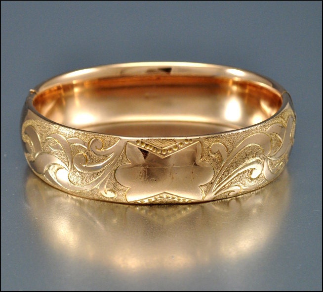 Antique Victorian Bracelet Bangle Gold Engraved Floral by boylerpf