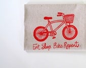 Cotton Kitchen Towel Tea Towel - Bike with Basket - Eat. Sleep. Bike. Repeat. in Red Ink