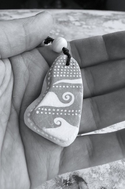 Healing Shard Necklace - Beach Pottery Swirls - Beaded Necklace with Large Center Piece