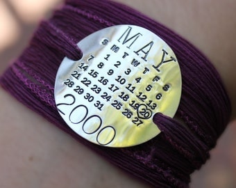 Silk Wrap Personalized Calendar Bracelet - Mark Your Calendar Wrap Bracelet - personalized sterling silver bracelet