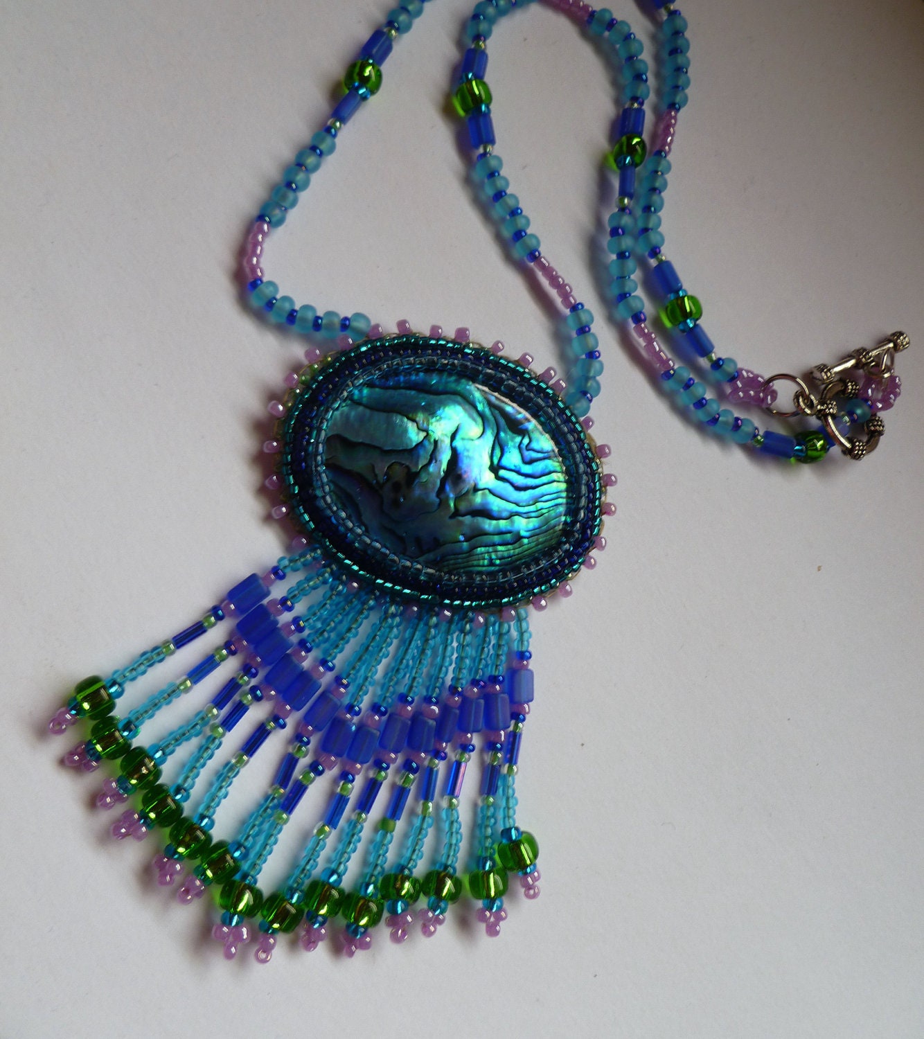 Beadwoven Necklace- Beaded Blue Abalone