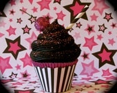 Fake Cupcake 12 Legs Original "Rocker Cupcake" Black/White Striped Black Frosted Cupcake Large Standard Size