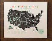 National Parks Checklist Map Print - 20x24 mounted canvas