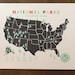 National Parks Checklist Map Print - 20x24 mounted canvas