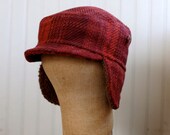 Red plaid wintery castro hat with ear flaps: kids hat, womens hat - extra small