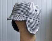 Flap hat in gray houndstooth: womens wool hat, childs wool hat - extra small