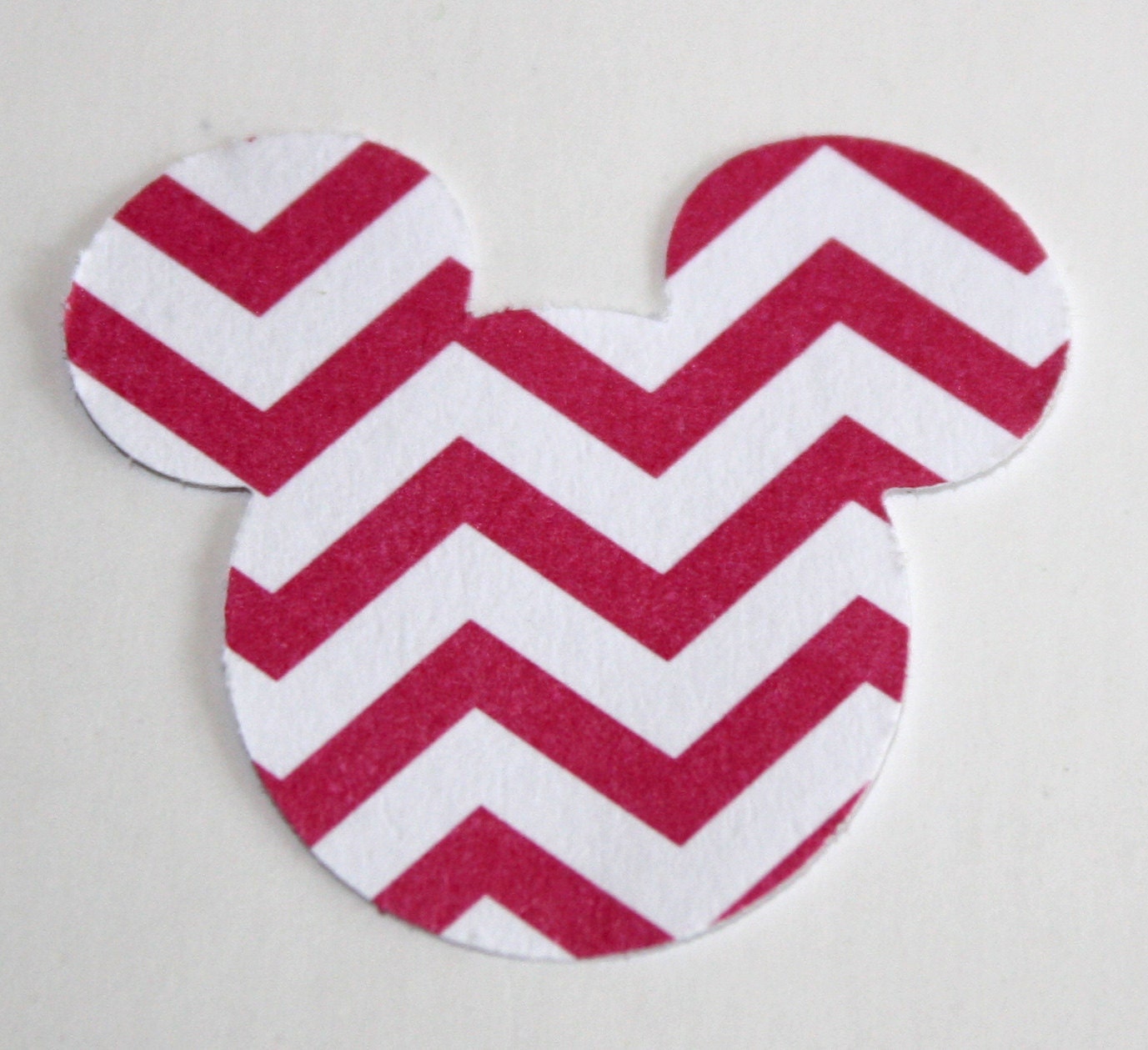 50 Minnie Mouse Ears Hot Pink & White Chevron, Handpunched, Confetti, Scrapbooking Embellishments, Medium Size. Die Cut