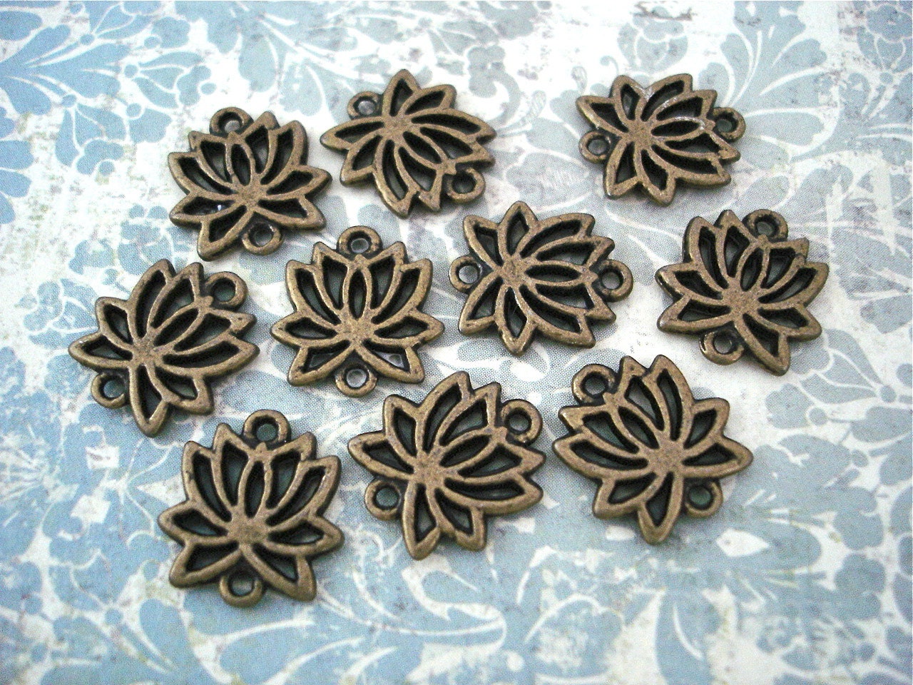 Lotus Flower Charms Bronze Connectors 10