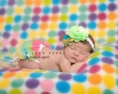 Baby bloomers, Birthday Ruffle Bloomers Party Polka Dots rainbow Chiffon Diaper Cover Flower Headband set newborn baby girl photography prop