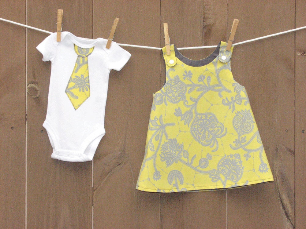 Brother Sister Matching .STELLA. A Line Jumper Dress and Tie T-shirt or Onesie. Picture Perfect Coordinating Set.  Sizes 3 months-8 years.