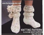 KNITTING PATTERN, slippers, pdf num. 427, beginner friendly,  SLOUCHIE  slippers, sizes from age 1 to adult x-large, permission to sell them