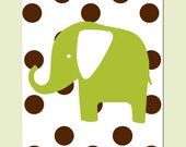 Polka Dot Elephant - 8x10 Print - Modern Wall Art for Nursery - Choose Your Colors - Shown in Chocolate Brown, Olive Green, and More