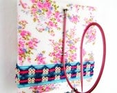Retro Wall Hook in Floral Pink Aqua Navy and Neon Pink