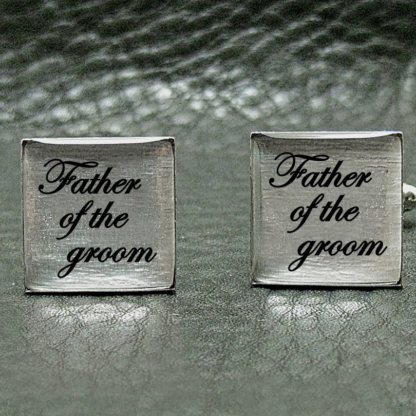 Father of the Groom - Imprinted Silver Leaf Wedding Cuff links - W
