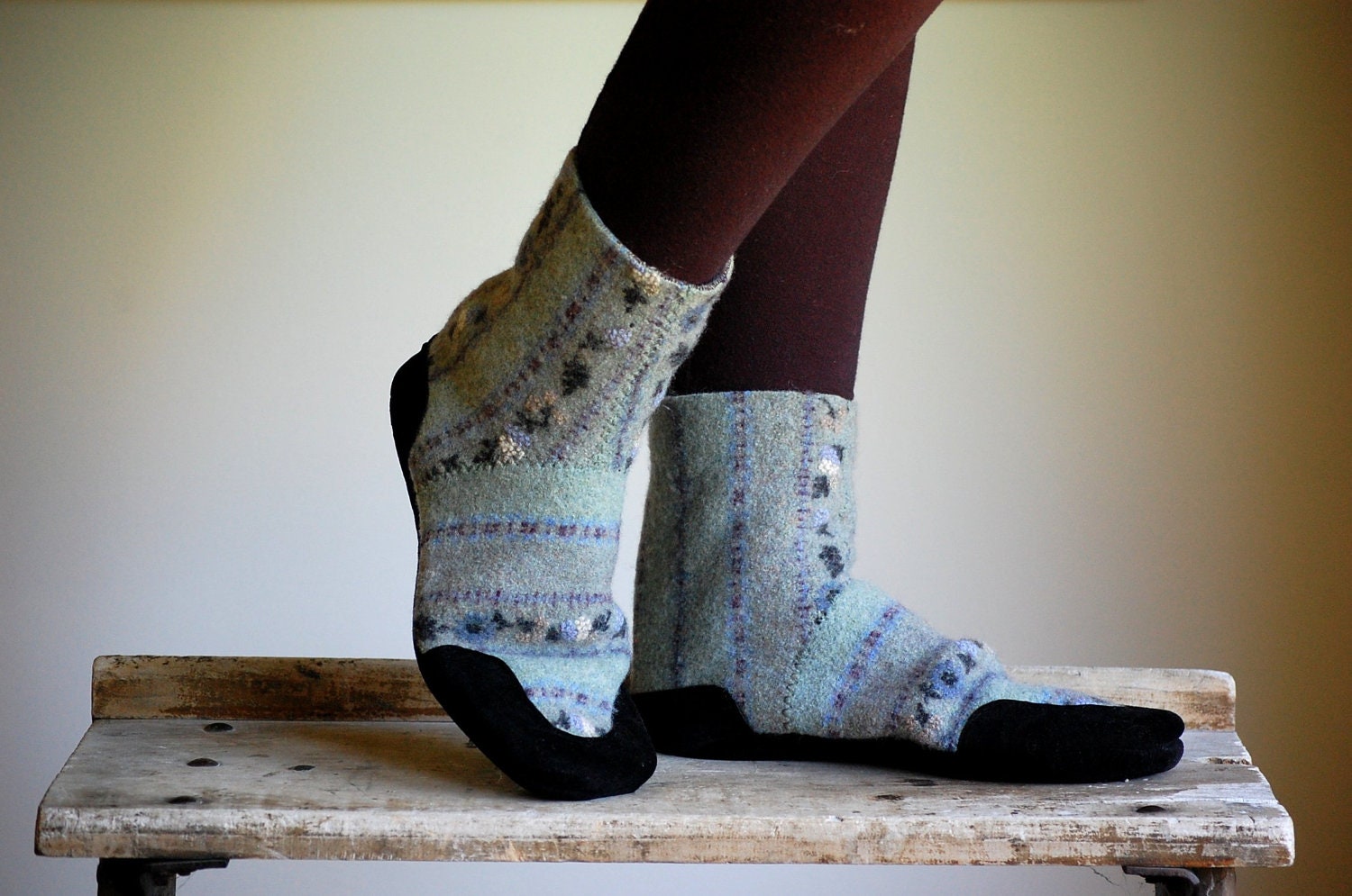 Women Slipper Socks Leather Soles women size 9.5 by WoolyBaby