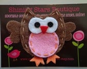 Hair Accessories - Felt Hair Clip - Brown And Pink Layered Felt Owl Hair Clippie For Girls