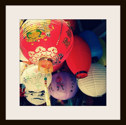 San Francisco Photography, China Town, Lanterns, Red, Purple, White, Wall Decor -Chinese Lanterns (8x8) Fine Art Print