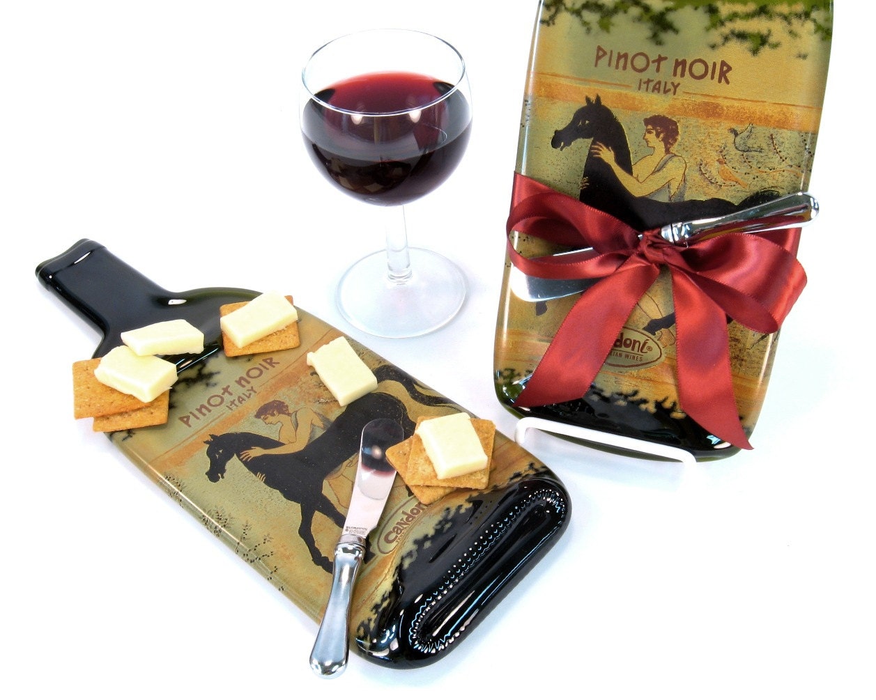 Pinot Noir Melted Bottle Cheese Tray Candoni by Mitchell Glassworks -- Recycled Upcycled Glass