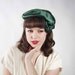 Vintage 1960s Hat // YSL Yves Saint Laurent Amazing Green Satin Designer Beret with Rosette