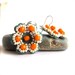 Verdigris Patina, Glass Beaded, Flower -Beadwoven Earrings -Petalage in Orange, White and Turquoise -Jewellery