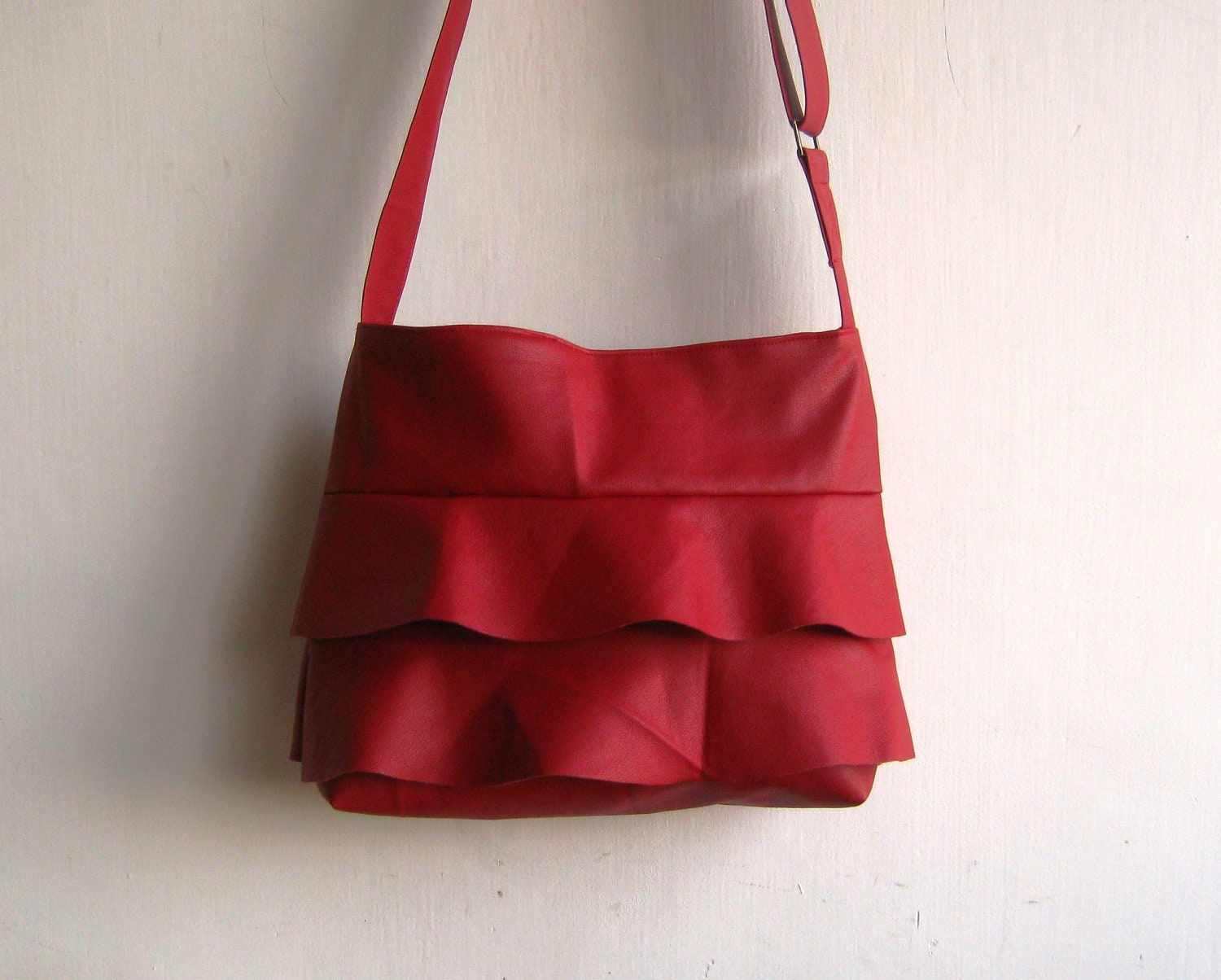 Ruffled Cherry Red Handbag - Crossbody