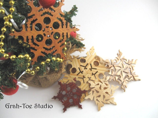 Snowflakes Ornaments Wooden Star Decorations Garland Christmas Yule Hanukkah Holidays Winter Ornament Grahtoestudio Handmade