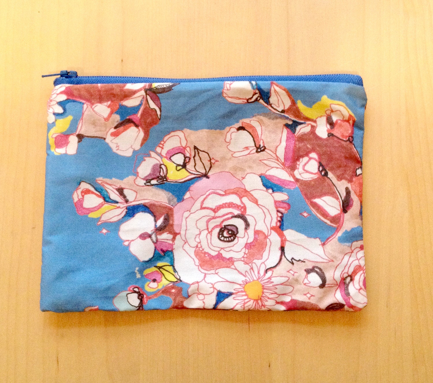 Blue Floral Zipper Pouch