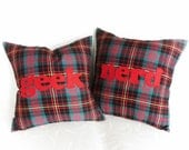 Nerd Pillow, Plaid Throw Pillows for Nerdy Geek, Colorful Playful Plaids, Gift Idea for Kids Teens Guys, Techie Dad and Dudes 16x16
