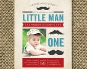 Little Man Mustache Birthday Party Invitation, Custom Printable, I Design and You Print