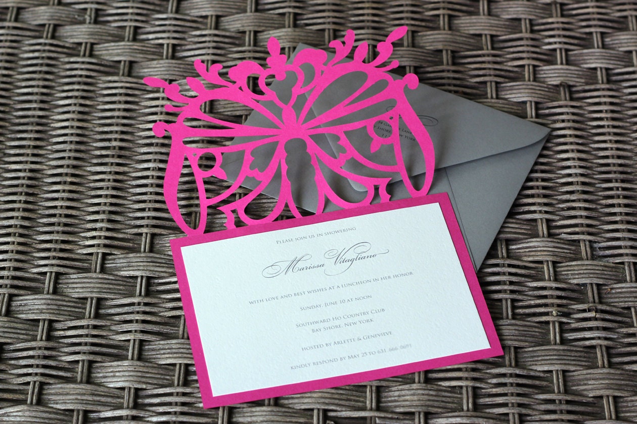 Butterfly Wedding Invitation Sample - unique, cutout, trellis design with customizable colors