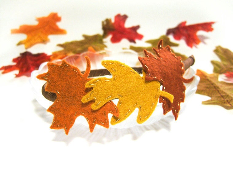 Autumn Leaves Headband, Felt Oak Leaves Maple Leaves, Fall Headband, Red Brown, Orange, Mustard Yellow, Hand Embroidered Felt - MySweetieBean