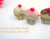 Cupcake Ring Clay Mosaic Tile on Adjustable Silver Toned Band