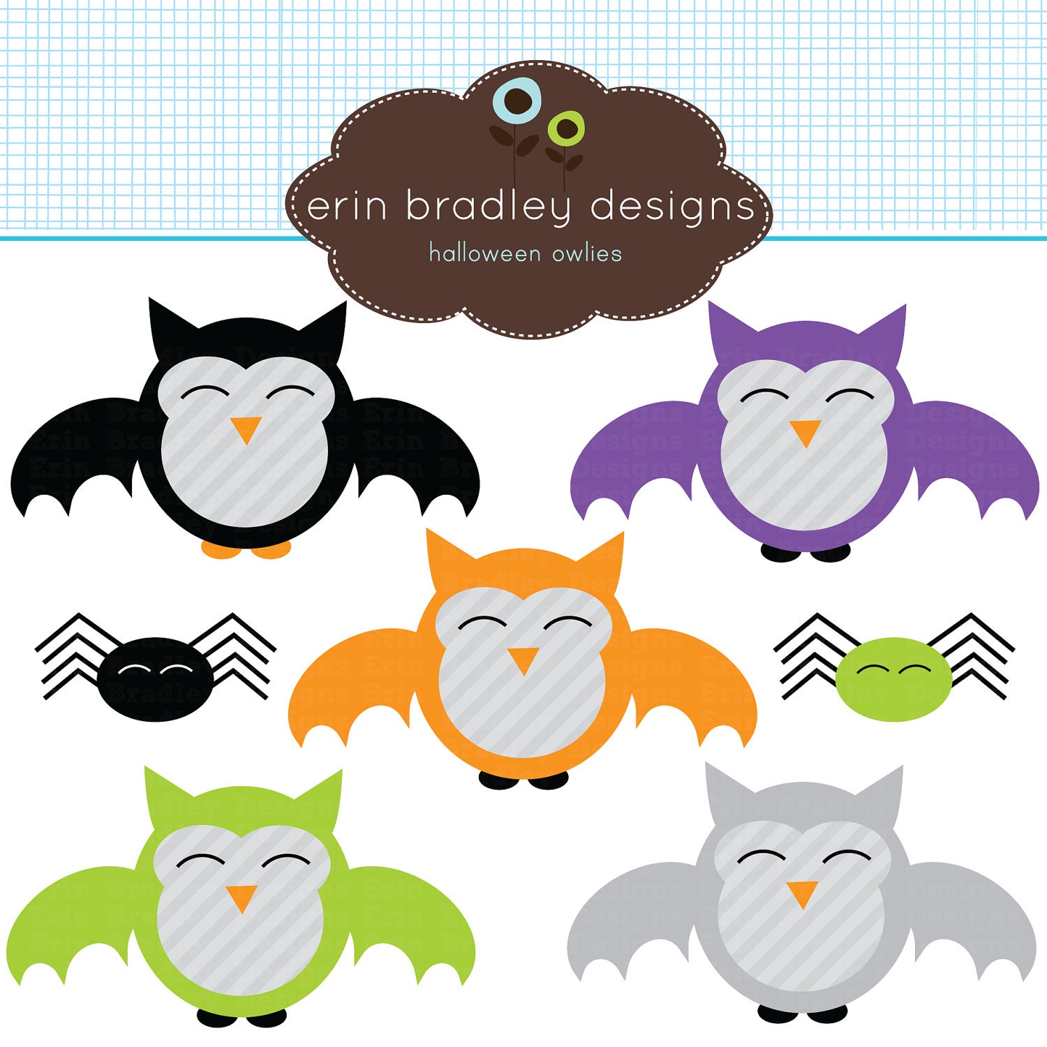 Halloween Bat Owls and Spiders Clipart Clip Art Personal & Commercial Use Instant Download Il_170x135