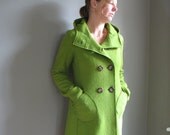 Women's coat, boiled wool knit, avocado green coat