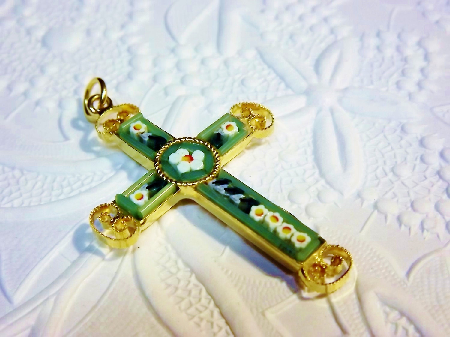 Mosaic Cross Pendant Italian Vintage Jewelry