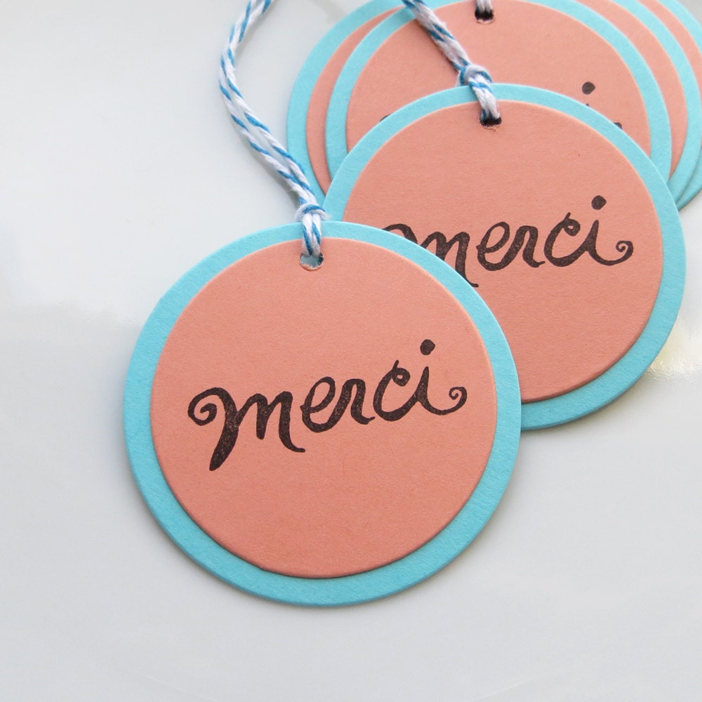Merci Gift Tags - Set of 6 - Custom Colors Available - Wedding Tags Bridal Shower Thank You Tags Il_570xn