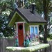 Green Birdhouse Plant Pokes, with Faux Hole Hand Made from Cedar and Hand Painted