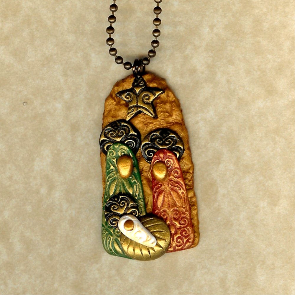 Christmas Nativity Manger Scene Necklace Polymer by Freeheart1