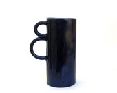 happy festive hand built cobalt  porcelain cup  ...  double handle